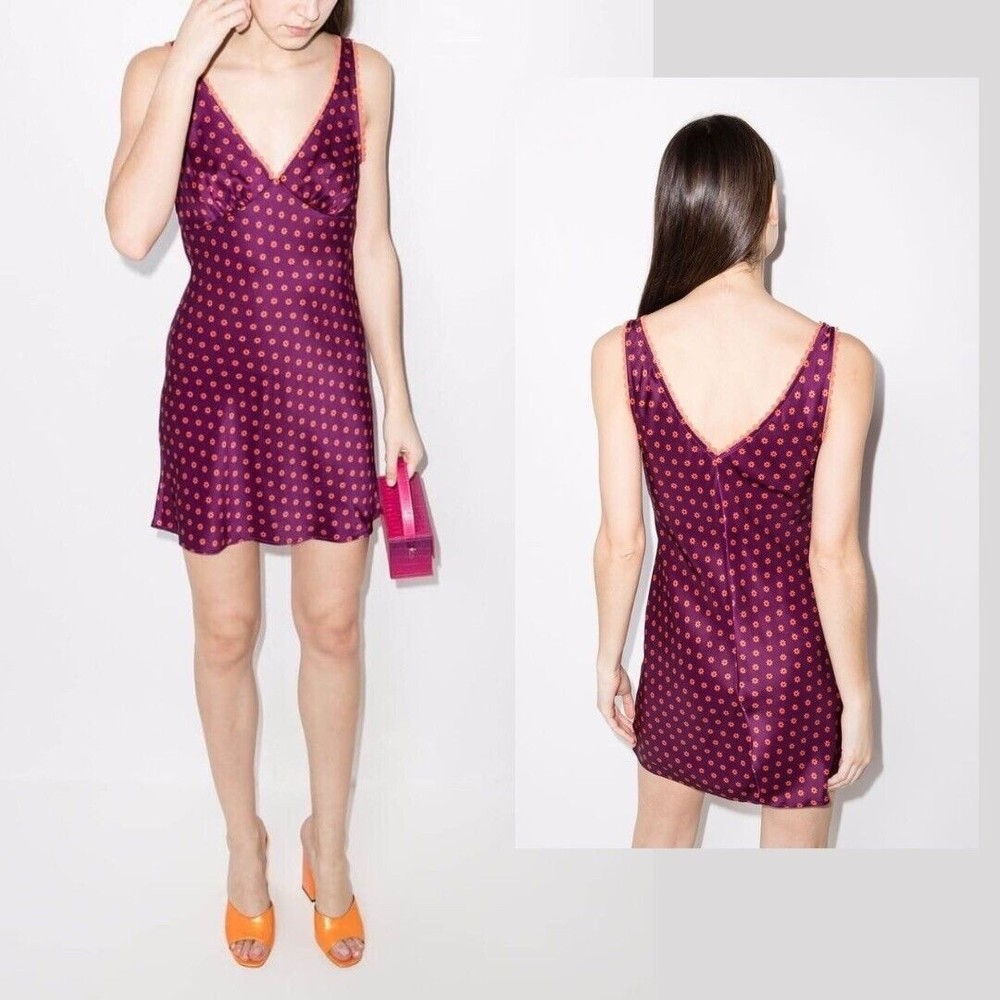 Reformation | Keaton Silk Floral Daisy Print Mini Dress Purple Orange Slip S - Picture 2 of 7
